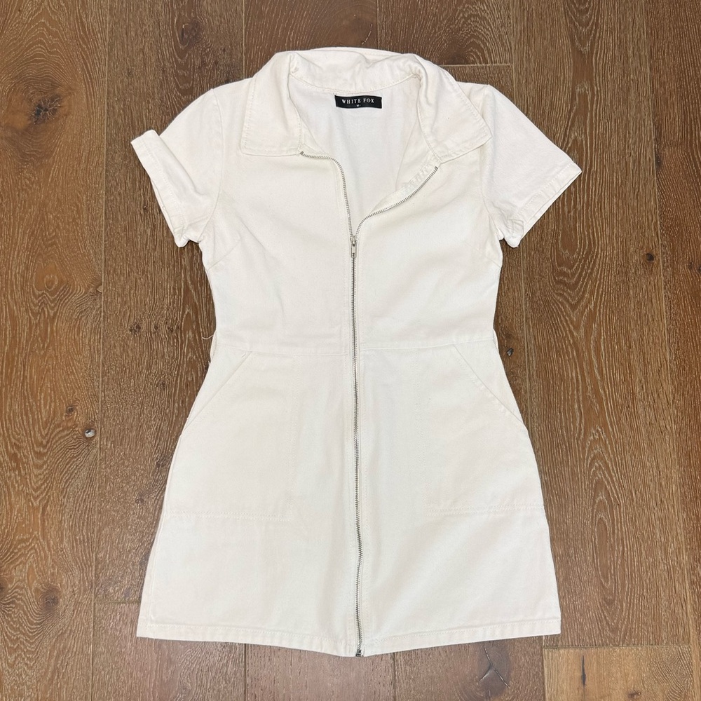 White Fox Zip-Up Mini Dress